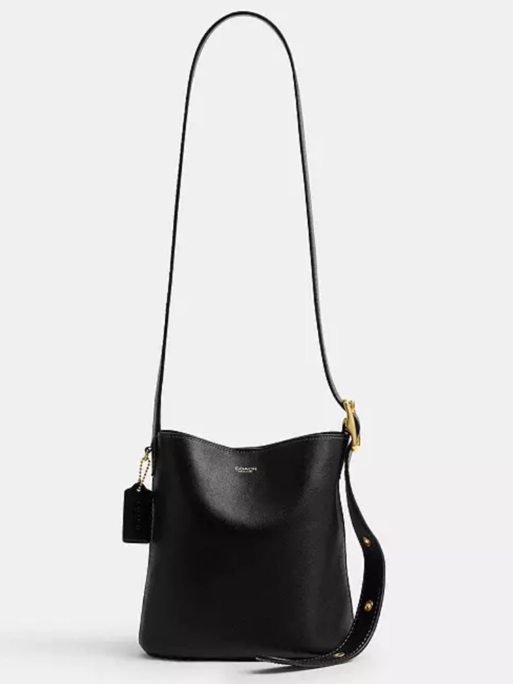 Coach Bleecker Bucket Bag 21 Black Full Grain Leather Boho Minimalist